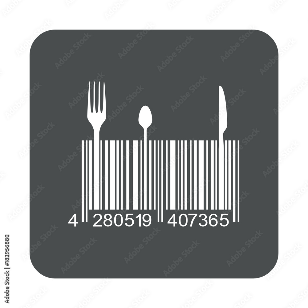 Icono plano codigo de barras cubiertos en cuadrado gris