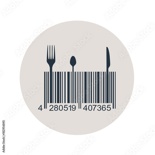 Icono plano codigo de barras cubiertos en circulo gris