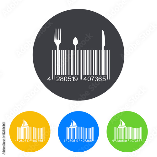 Icono plano codigo de barras cubiertos en circulo varios colores