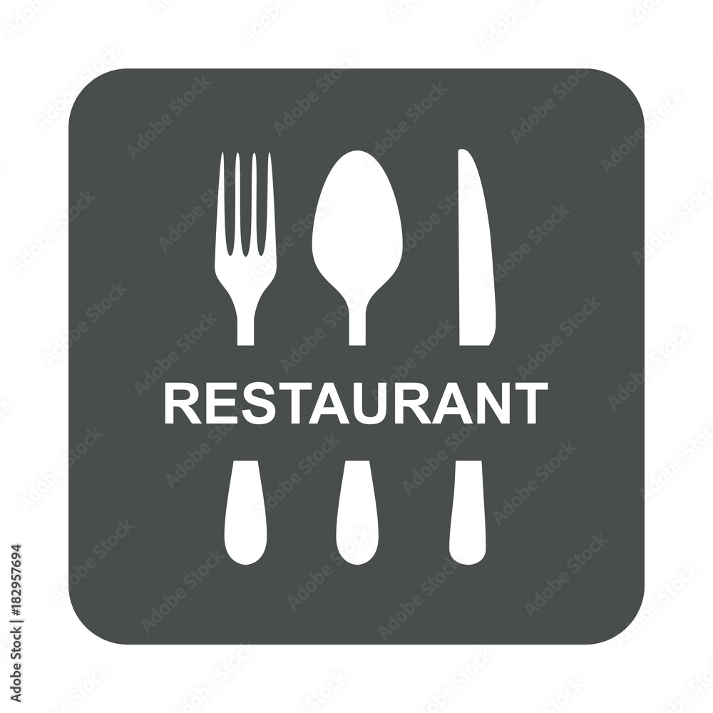 Fototapeta premium Icono plano RESTAURANT y cubiertos en cuadrado gris