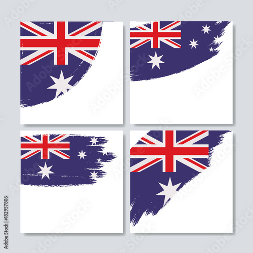 australian flag in brush strokes set of frames over white background vector illustration