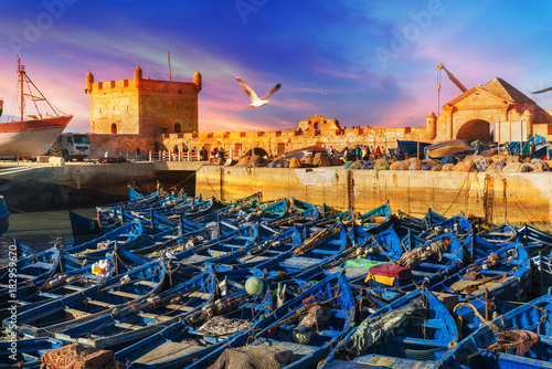 Fishing port of Essaouira at the sunset time, Morocco