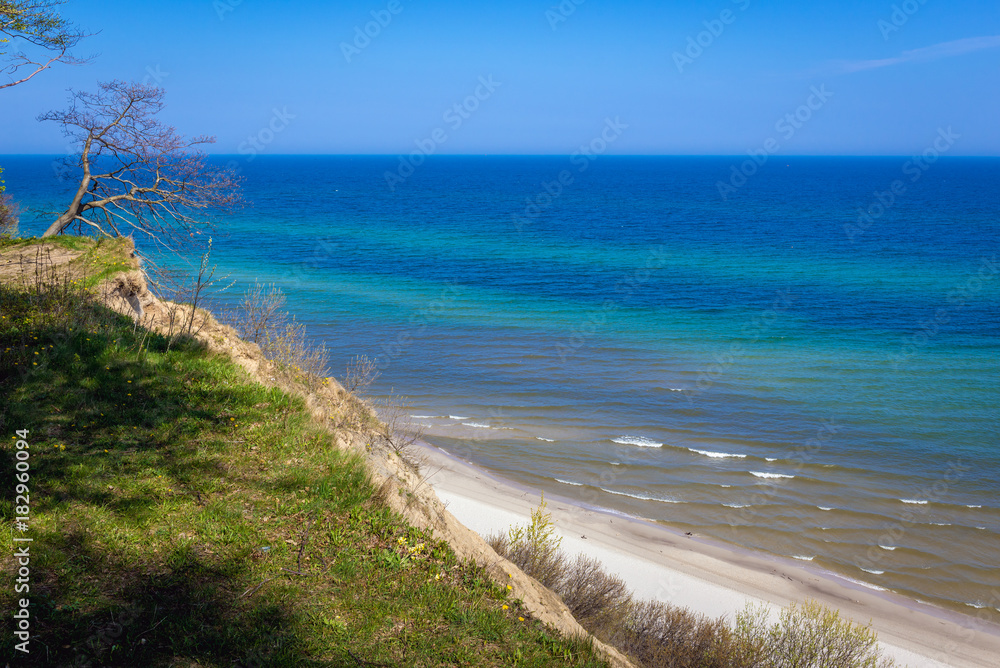 View on Baltic Sea from cliff in Jastrzebia Gora village, Poland
