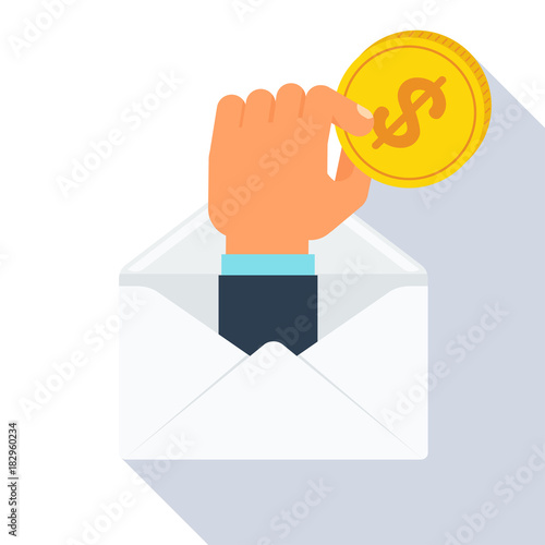 envelope hand with coin