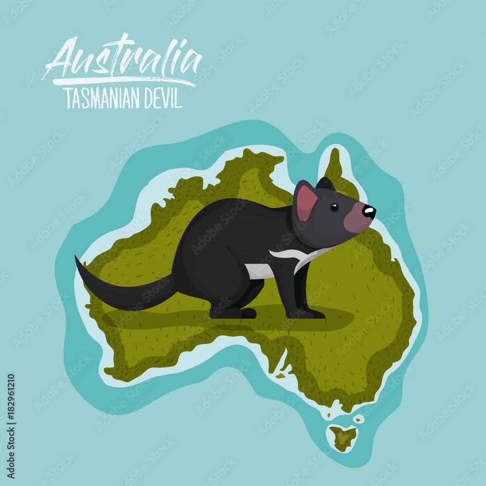 poster tasmanian devil in australia map in green surrounded by the ...