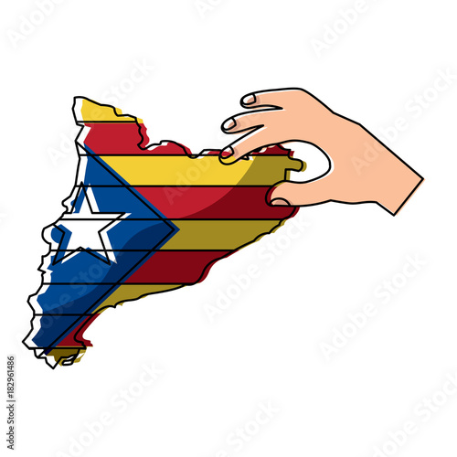 hand holding map of catalonia independent nationalist flag