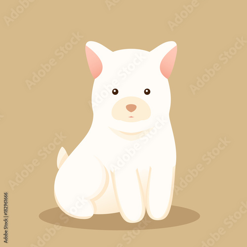 Cute young white chubby puppy dog in flat style. Lovely adorable pet. Vector illustration