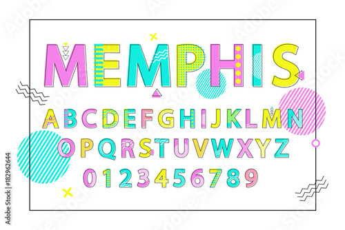 Memphis English Alphabet Vector Illustration