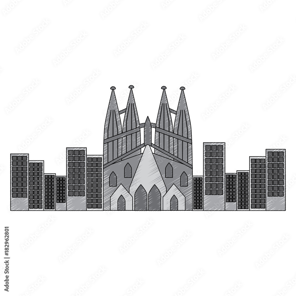 sagrada familia gaudi basilica temple church in barcelona spain vector illustration