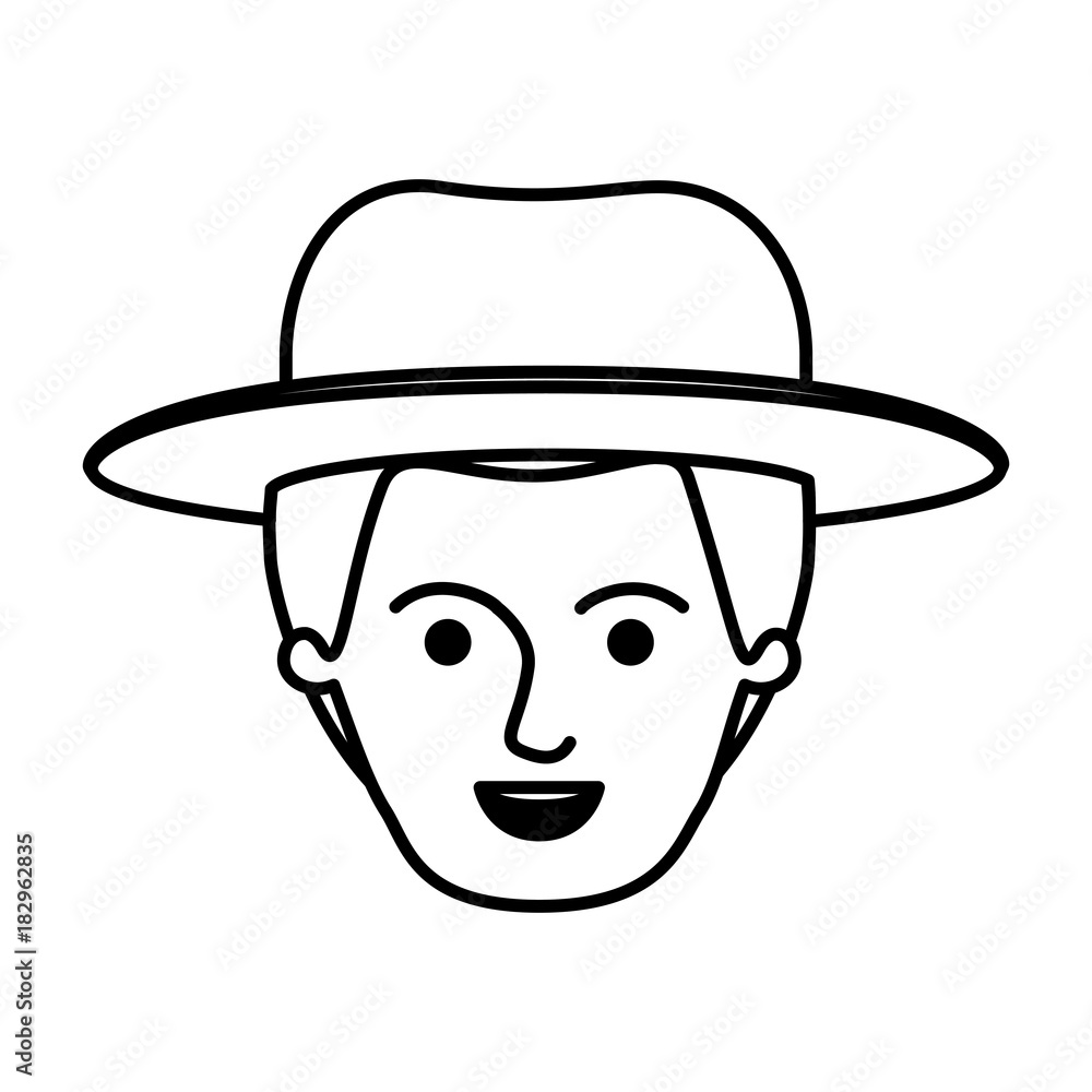 male face with hat and short hair in monochrome silhouette vector illustration male face with hat and short hair in monochrome silhouette vector illustration