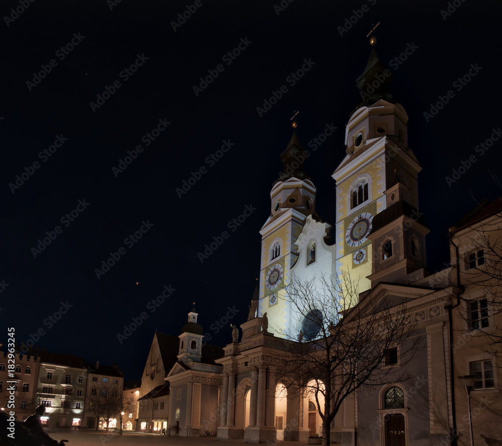 night view of main square in Bressanone