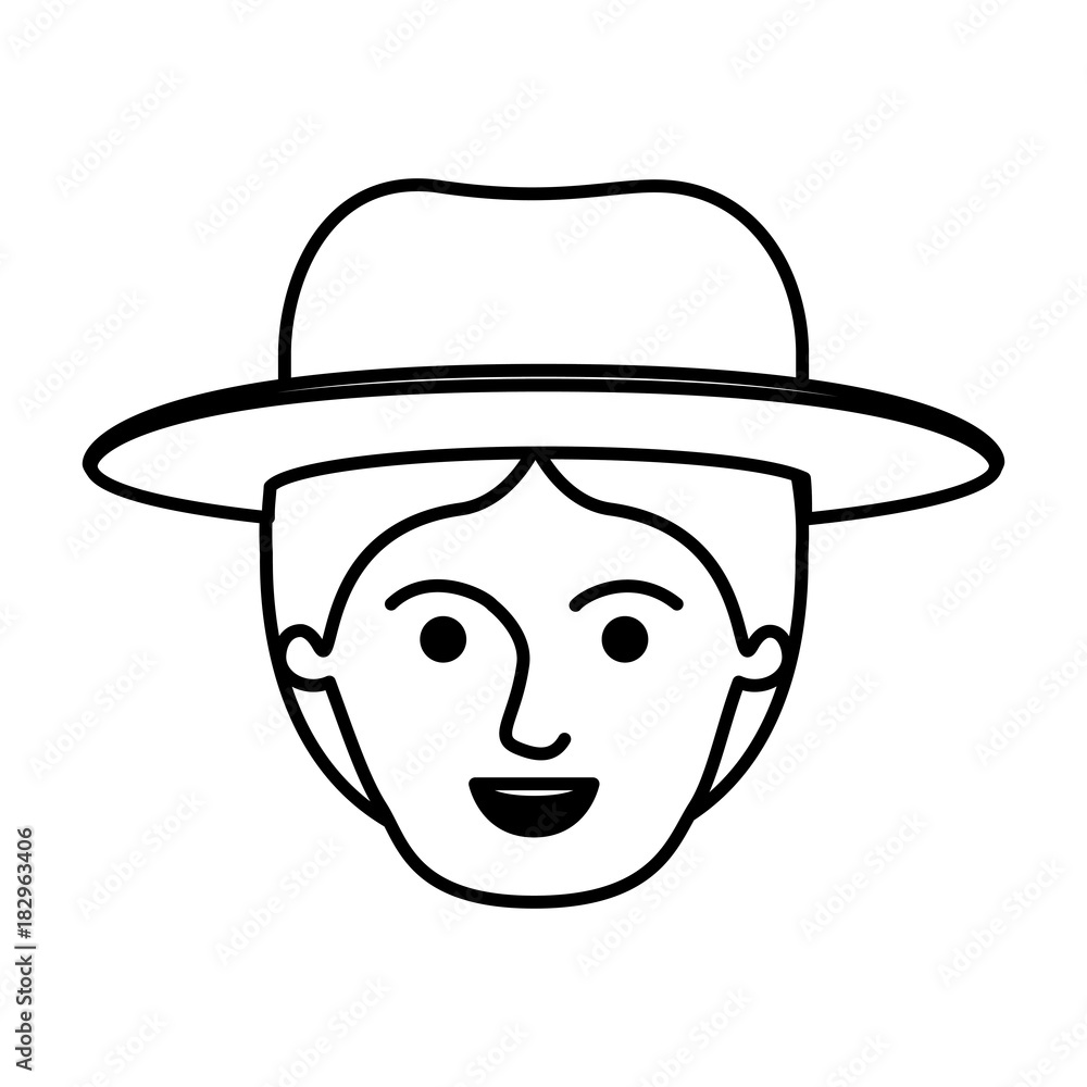 male face with hat and middle part hairstyle in monochrome silhouette vector illustration male face with hat and middle part hairstyle in monochrome silhouette vector illustration