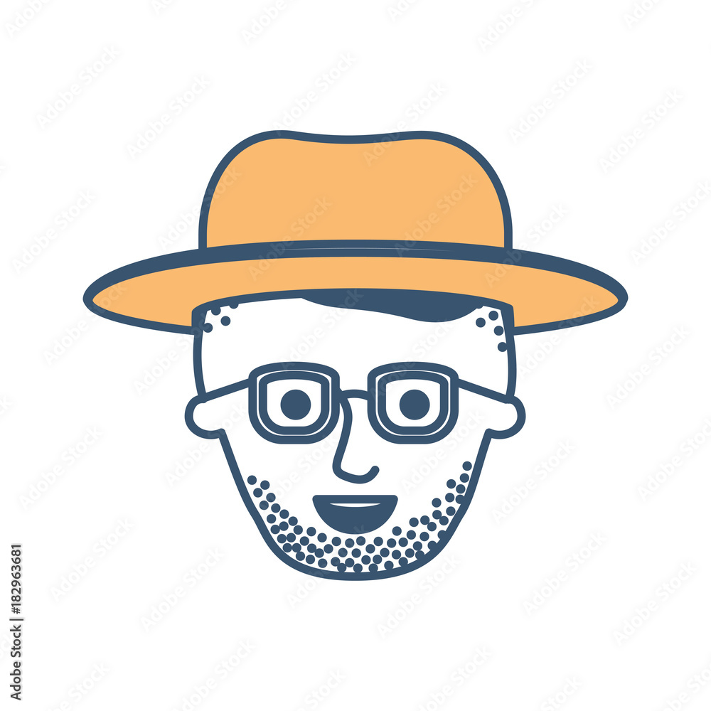 male face with hat and glasses and high fade haircut and stubble beard in color sections silhouette vector illustration