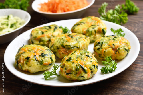 Vegetable cutlet from carrot, zucchini, potato