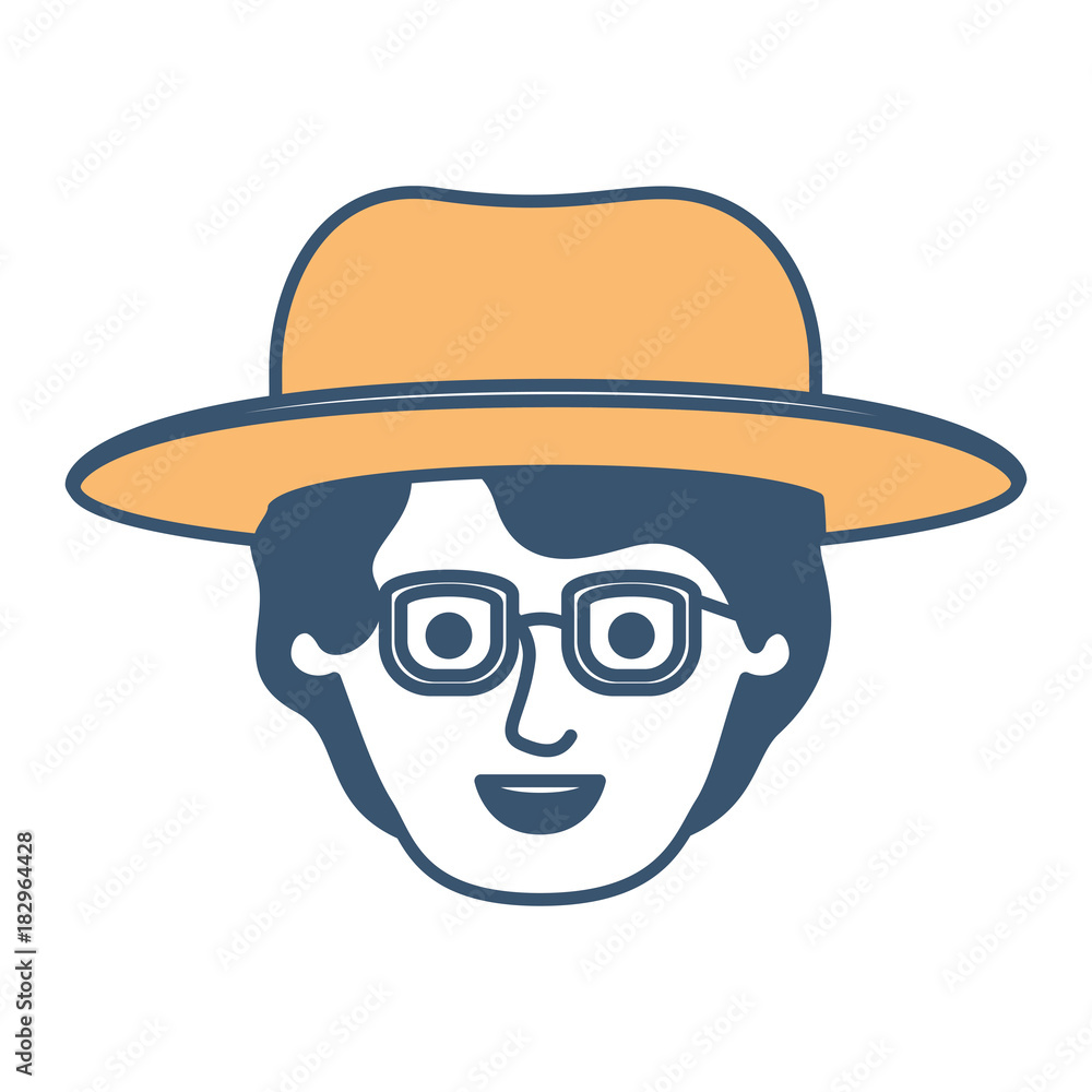 male face with hat and glasses and short wavy hair in color sections silhouette vector illustration male face with hat and glasses and short wavy hair in color sections silhouette vector illustration