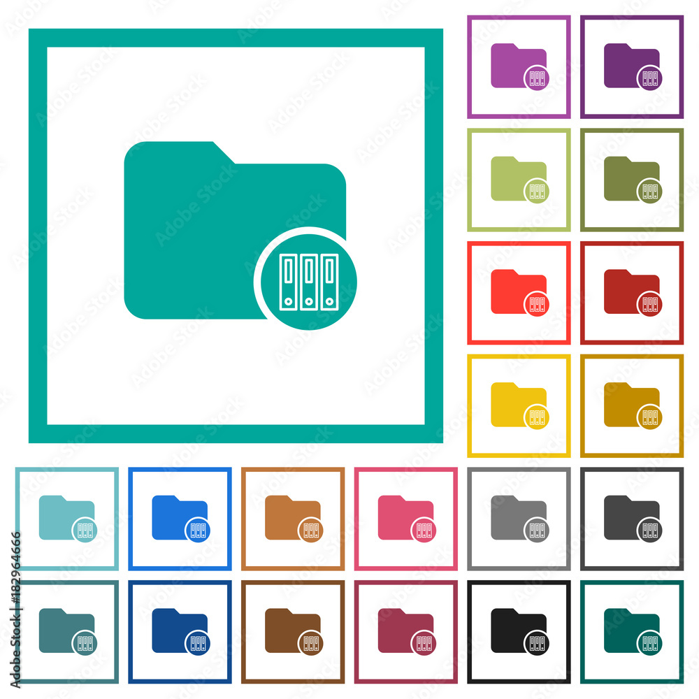 Archive directory flat color icons with quadrant frames