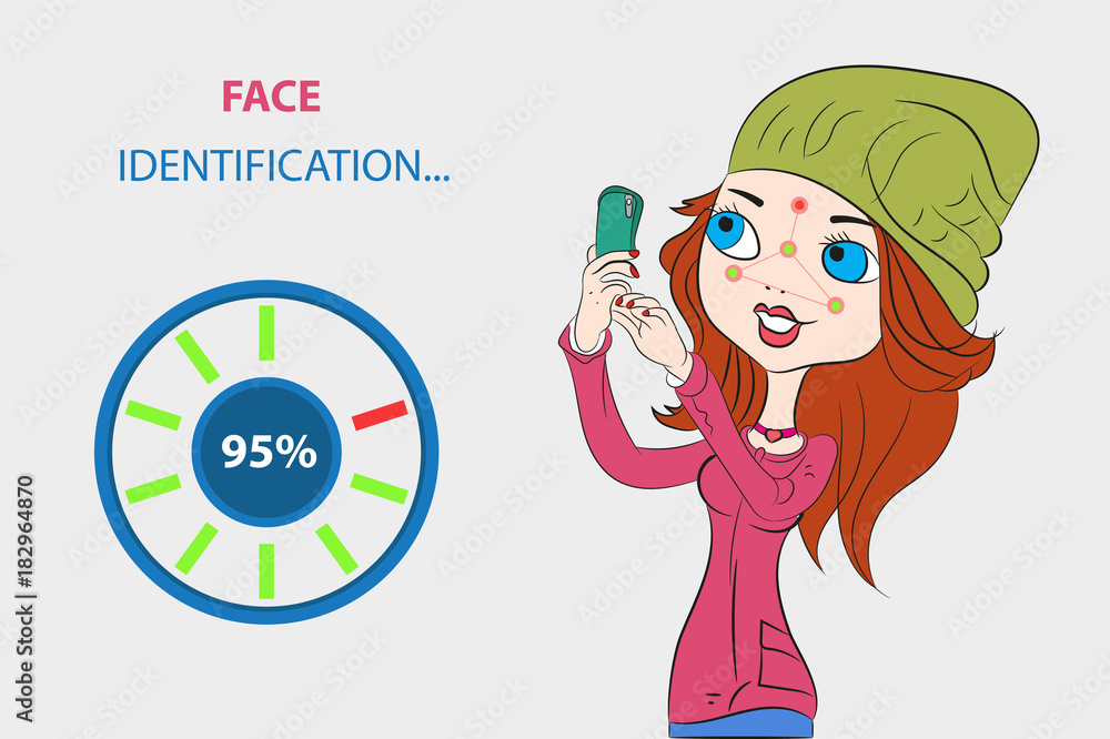 the girl scans your face to unlock your phone. the girl scans your face to unlock your phone.