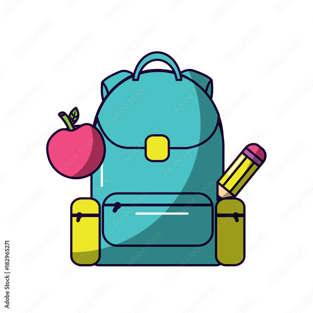 school backpack apple and pencil back elementary study vector illustration school backpack apple and pencil back elementary study vector illustration