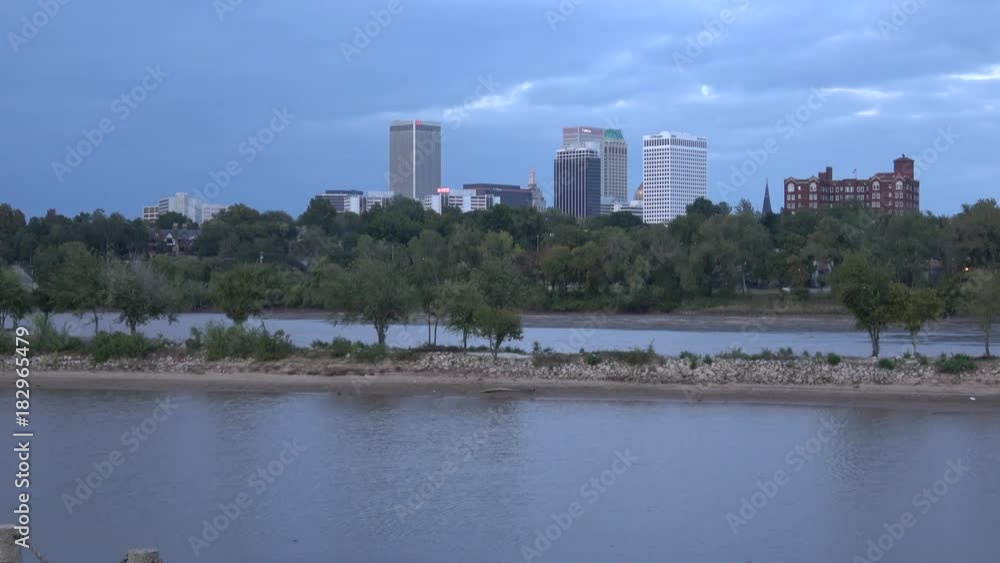 Skyline of Downtown Tulsa - wide angle view with Arkansas River Skyline of Downtown Tulsa - wide angle view with Arkansas River