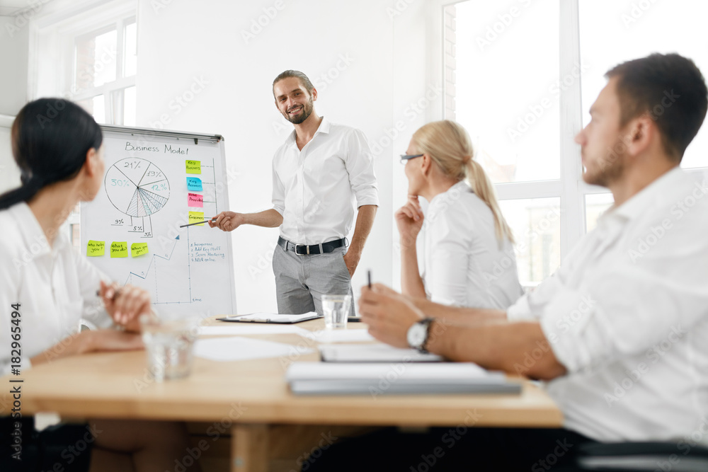 Business Team Meeting. Man Making Presentation In Office