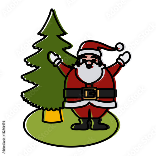 Santa with christmas tree icon vector illustration graphic design