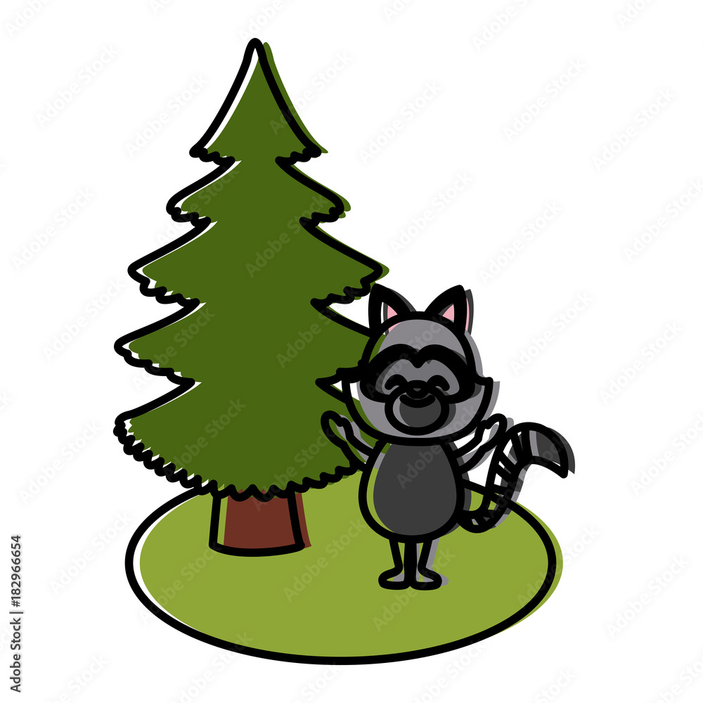 Raccoon with christmas tree icon vector illustration graphic design