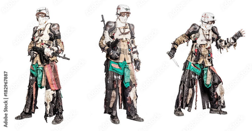 Post apocalyptic survivor creature with homemade weapons set collection