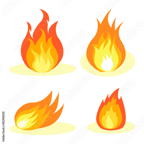 Burning Fire Collection Isolated on White Poster
