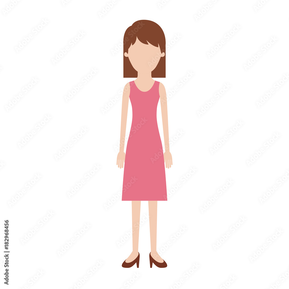 faceless woman full body with dress and heel shoes with mid length hair in colorful silhouette vector illustration faceless woman full body with dress and heel shoes with mid length hair in colorful silhouette vector illustration