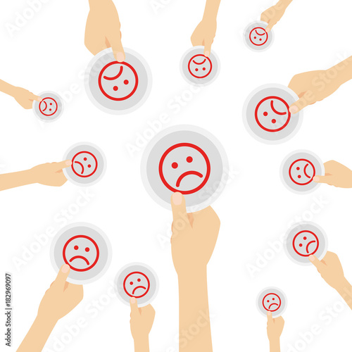 Hand hält Symbol - Smiley - unzufrieden