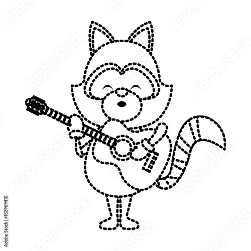 Cute raccoon playing guitar icon vector illustration graphic design