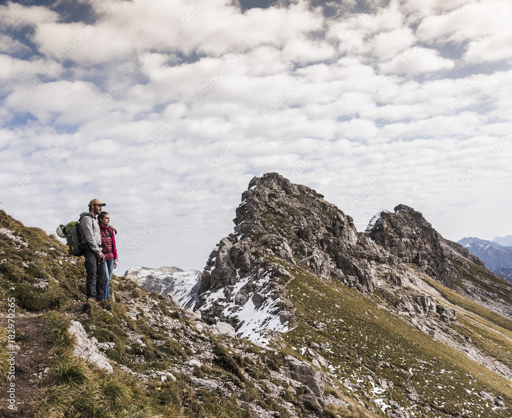 Germany, Bavaria, Oberstdorf, two hikers in alpine scenery