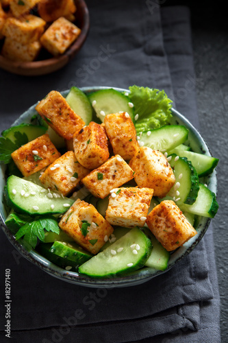 Fried Tofu and Cucumbers Salad