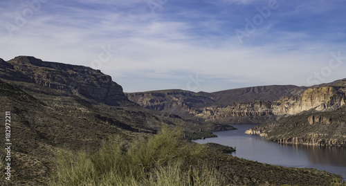 Apache Lake in Arizona as seen from the Apache Trail scenic overlook photo