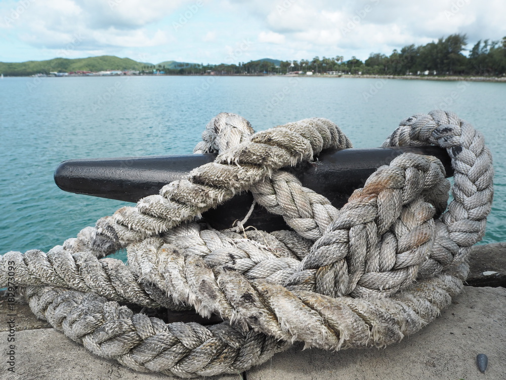 Fototapeta premium Big rope in sea port.