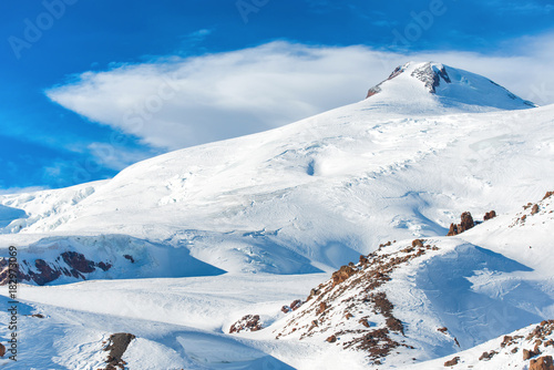 Winter mountains with snow peak. Elbrus mountain