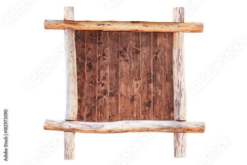 Square wooden empty frame made of logs isolated on white background