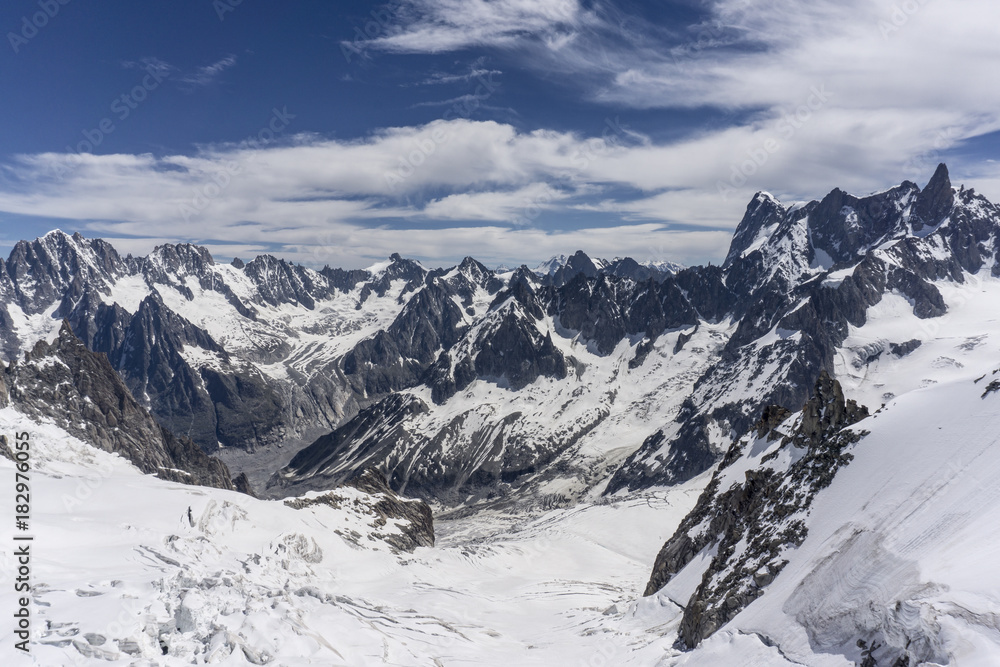 A spectacular scenery of the Mont Blanc massif in June.