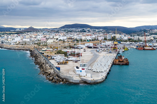 Heraklion, Crete, Greece - November 2, 2017: Panoramic view on port and the city of Heraklion