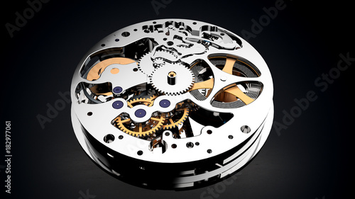 Close up watch mechanism. technology abstract background. High resolution 3d