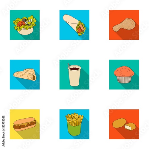 Food, fast, cafe and other web icon in flat style.Bowl, lettuce, cucumbers icons in set collection.