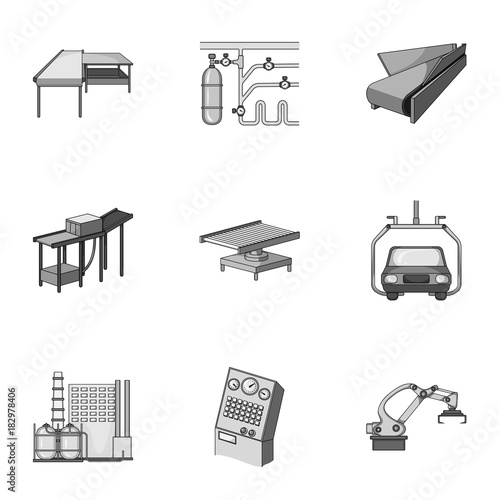 Automotive industry and other web icon in monochrome style.Automated production systems icons in set collection.