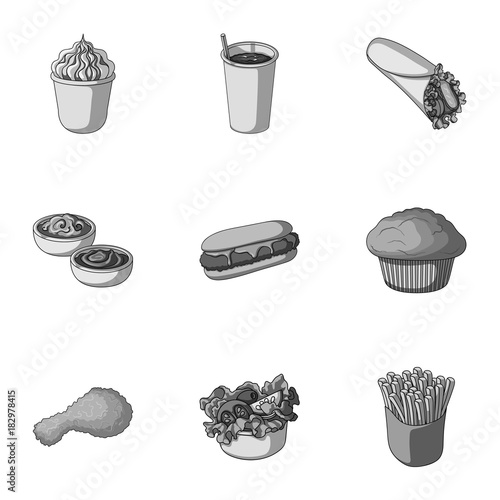 Food, fast, cafe and other web icon in monochrome style.Bowl, lettuce, cucumbers icons in set collection.