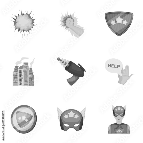 Shield, protection, superman, and other web icon in monochrome style.Opportunities, assistance, rescue icons in set collection.