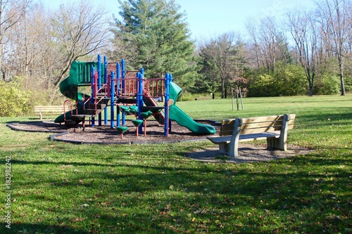 The playground in the park on a sunny autumn day.