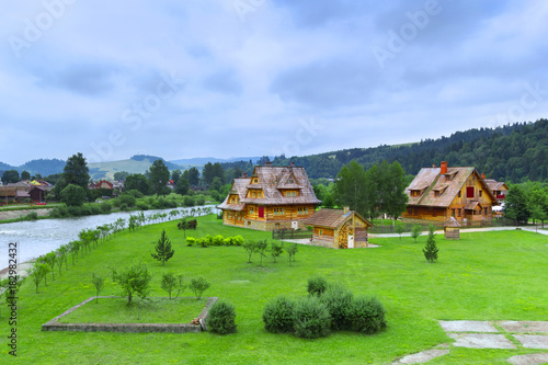 Beautiful scenery of Tatra mountains with wooden hut in Poland