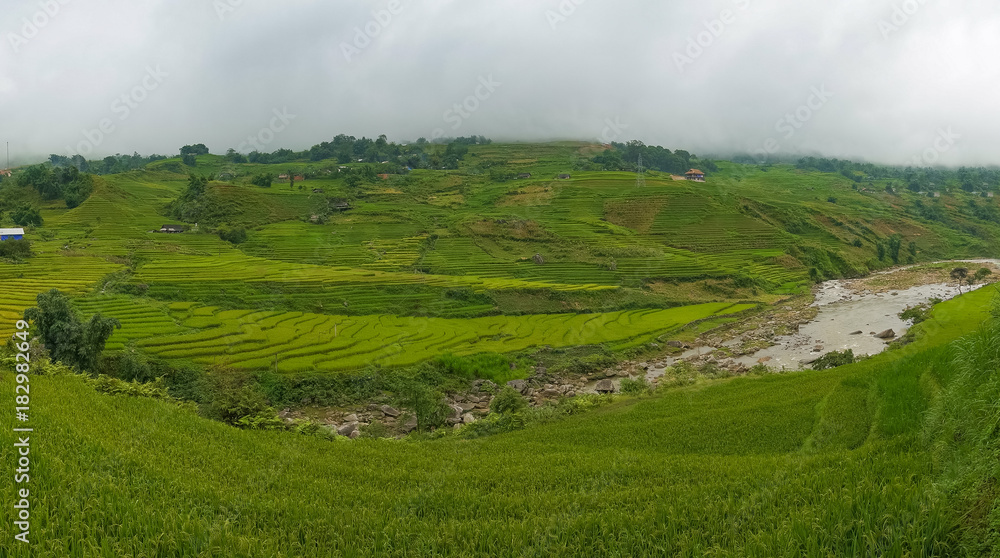 Awesome summer nature landscape background with rice terraces