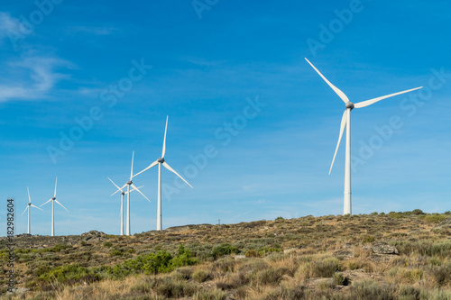 Wind turbines in a rocky mountains in Portugal