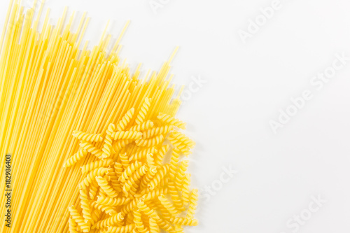 Pasta and spaghetti on the white background