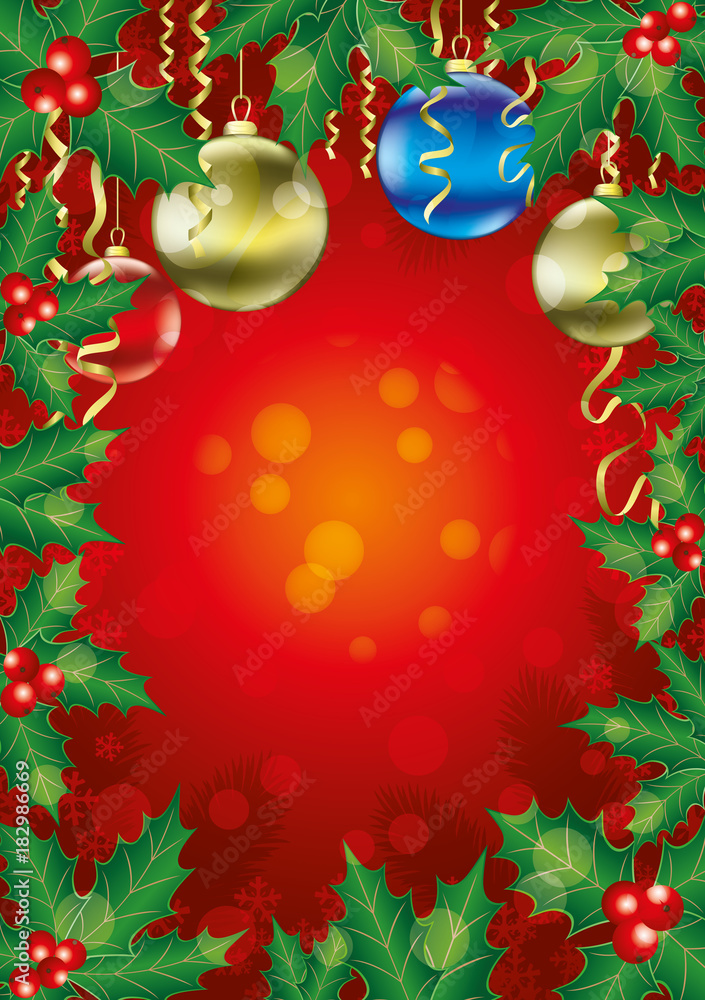 Christmas background with holly leaves and balls. Christmas background with holly leaves and balls.